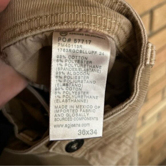 AG Tellis Men's Modern Slim Fit Corduroy Jeans Brown Tan Size 36x34 - Picture 4 of 6